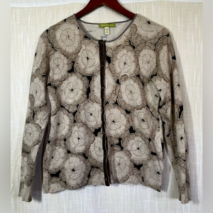 Sigrid Olsen•Silk/Rayon•Velvet Trim•Button‎ Down Cardigan•Sz Medium
